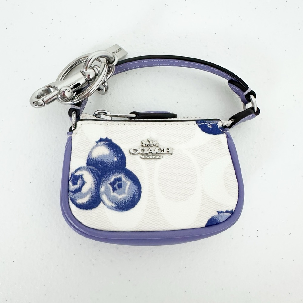 COACH Mini Nolita Bag Charm in Signature Canvas w/ Blueberry Print CR498